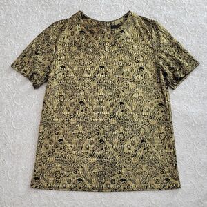 90s Metallic Foil Paisley Blouse M